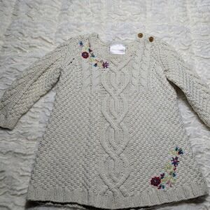 Hanna Andersson Cable Knit‎ Sweater Dress Floral Embroidery | Cotton Wool